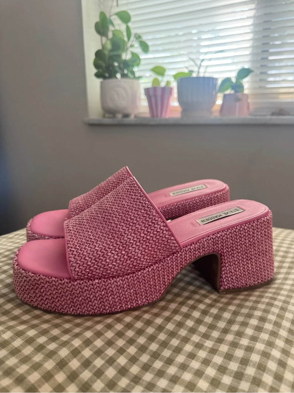 Steve Madden Pink Woven Platform Sandals